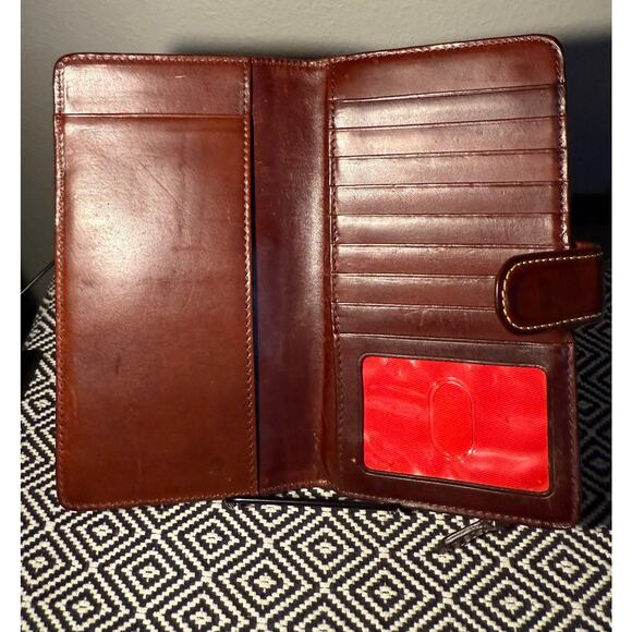 Vintage Dooney & Bourke Continental Monogram Brown Tan Leather Canvas Wallet - Picture 7 of 10